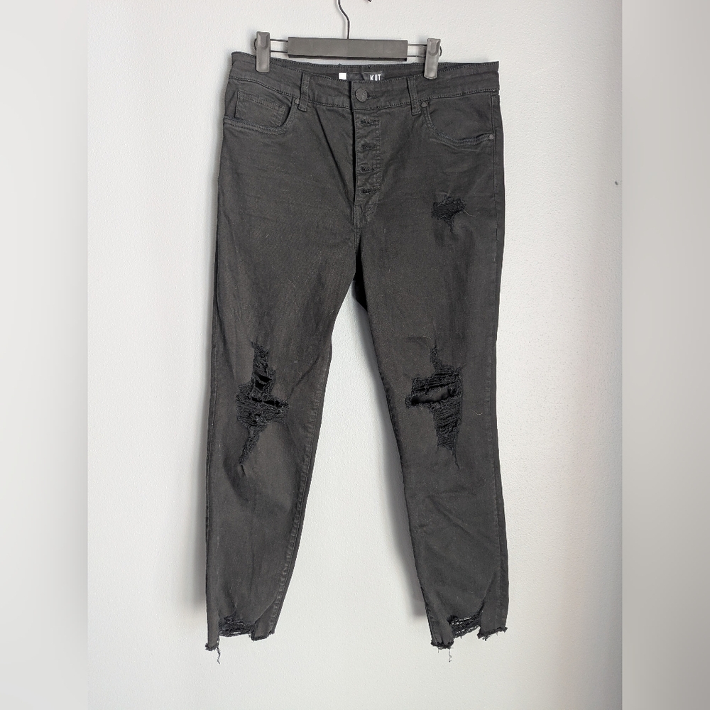Kut from the kloth Reese Women's black distressed denim jeans size 12 17x11 x28